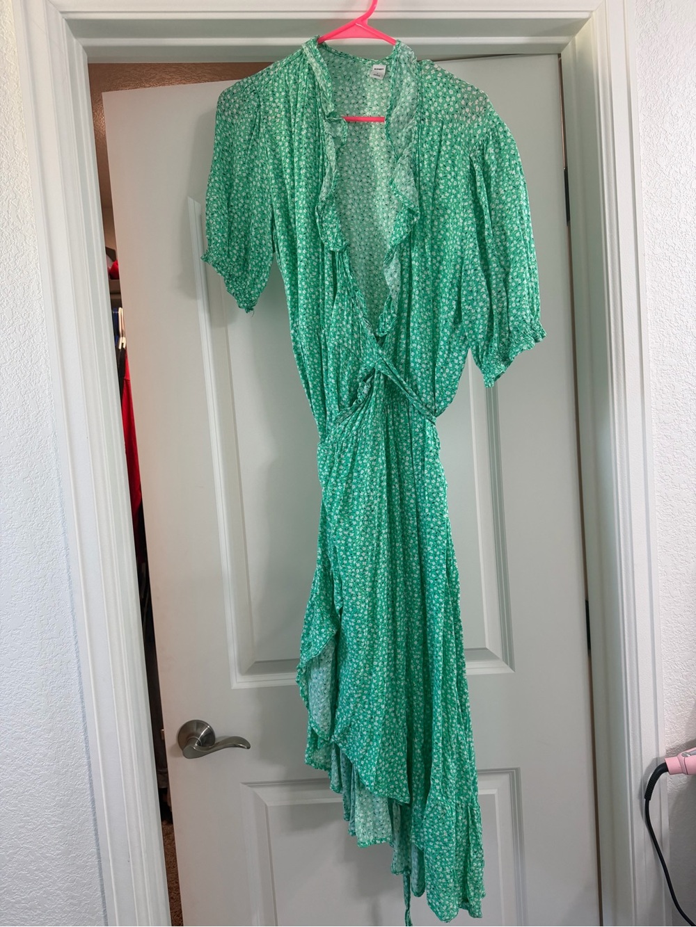 Old Navy Green Floral Ruffle Wrap Dress